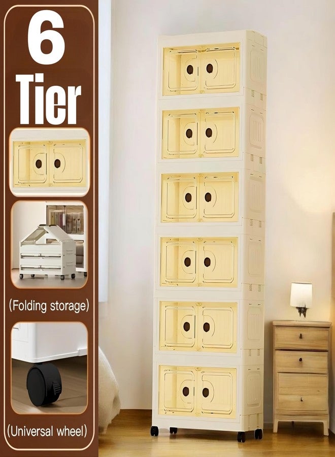 VERAT Foldable Organizer for Clothes/Multipurpose Kitchen Storage Rack/Wardrobe for Cloth/Space Saving Closet for Bedroom-Living Room/Cupboard for Kids (White, 6 Tier) (25-26-3) - Image 4